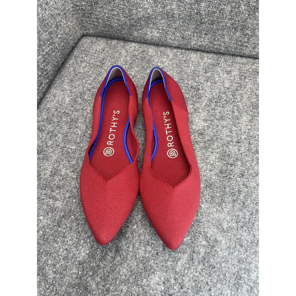 Rothy's The Point Flats Women's Size 7.5 Red  Knit V Shaped Shoes Eco Comfort